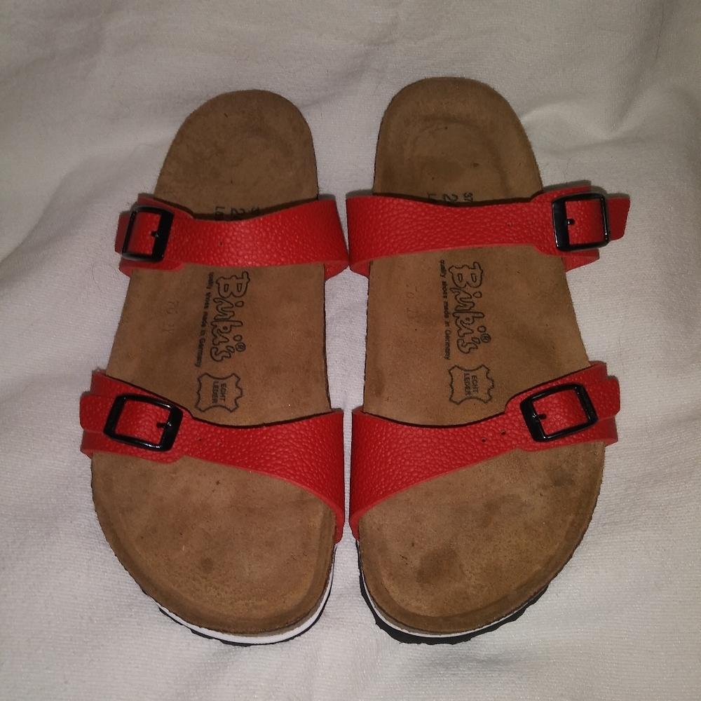 Birkenstock Birki's Red Leather Dtrap Sandals